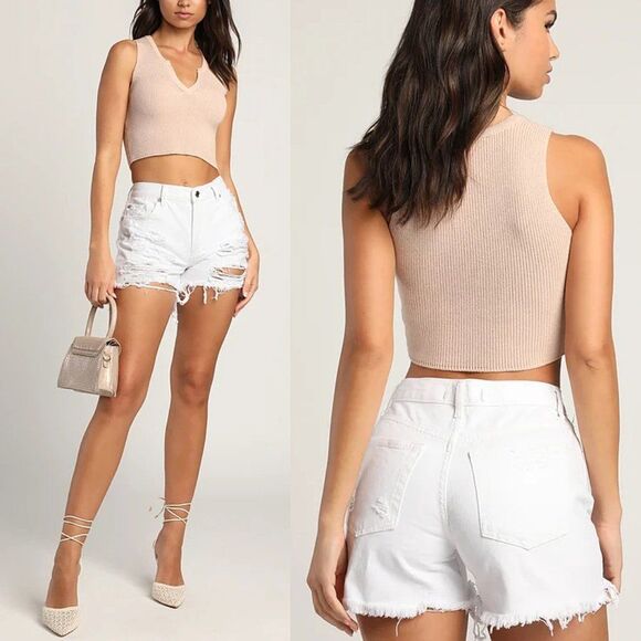 Free People Maggie Mid Rise White Denim Jean Shorts Womens Size 28