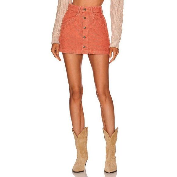 Free People Ray Cord Corduroy Button Down Cotton Mini Skirt Womens Size 10