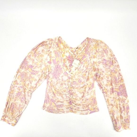 Free People Say The Word Top Blouse Womens Extra Large XL Puff Sleeves Boho Chic