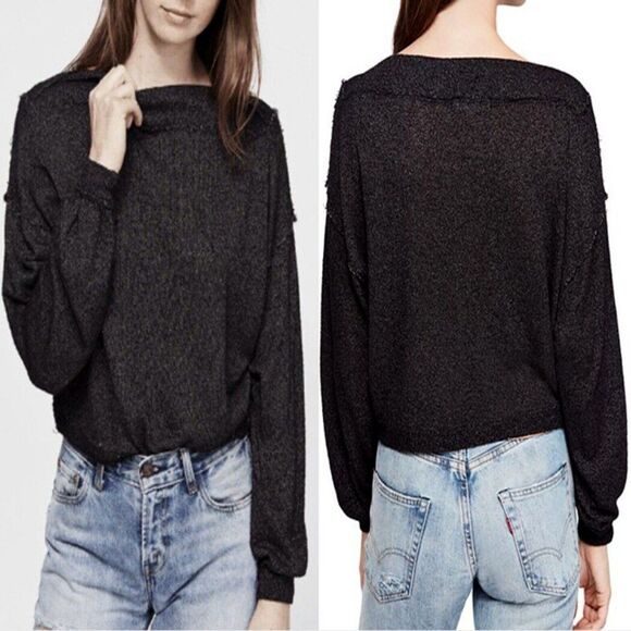 Free People We The Free Stay With Me Oversized Sweater Top Womens Size XS Black