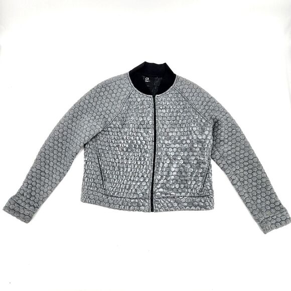 GAP Fit Jacquard Quilted Bomber Jacket Size Small Womens Black White Hexagon
