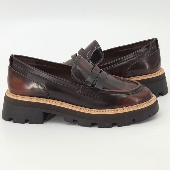 GB Barkley Platform Loafers Shoes Flats Womens Size 7.5 Brown Leather Preppy