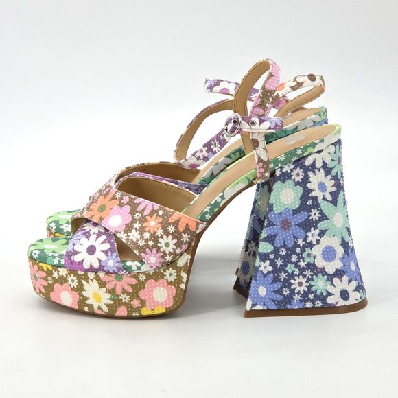 GB Ulti-Mate Floral Rhinestone Platform Sandals Size 10 Flowers Retro 70s Hippie