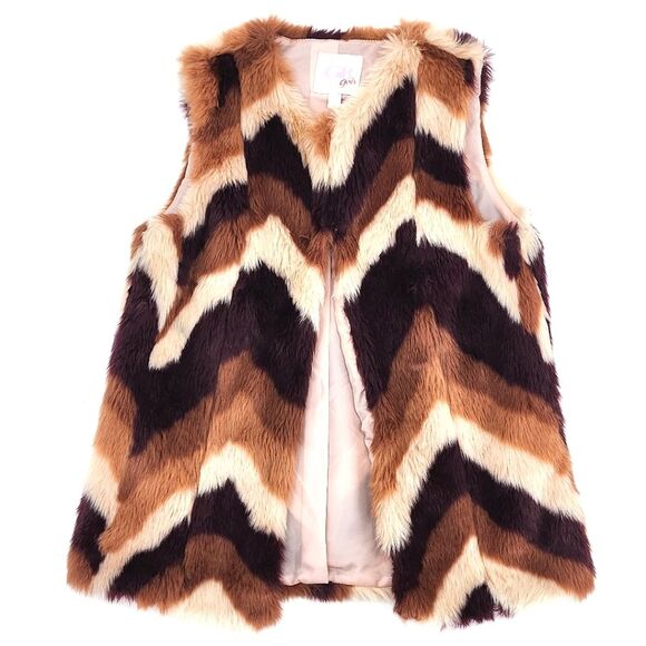 Gianni Bini GB Chevron Faux Fur Vest Girls Size Medium – Pink, Brown and Maroon