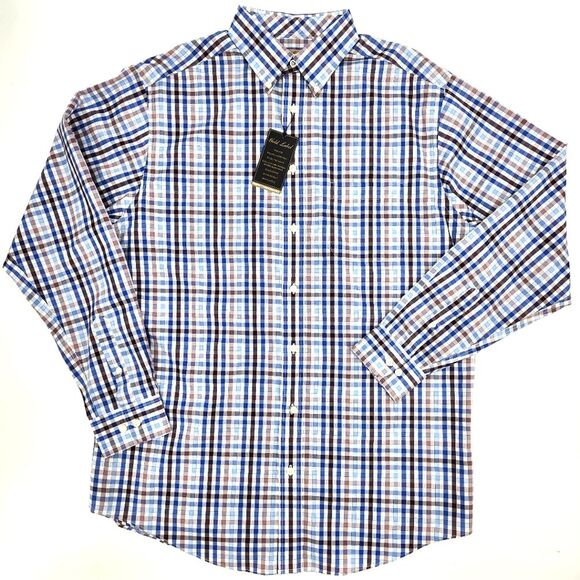 Gold Label Perfect Performance Non-Iron Button Up Plaid Shirt Tall Man Large