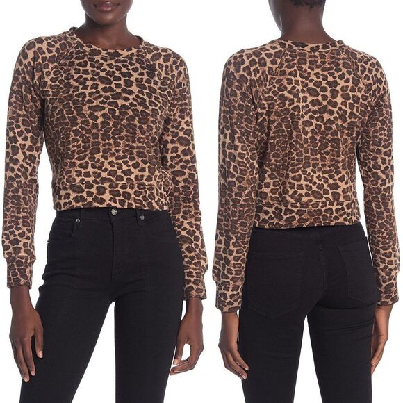 Good American Women’s Leopard Print Cropped Crewneck Plus Size Sweatshirt 2-3XL