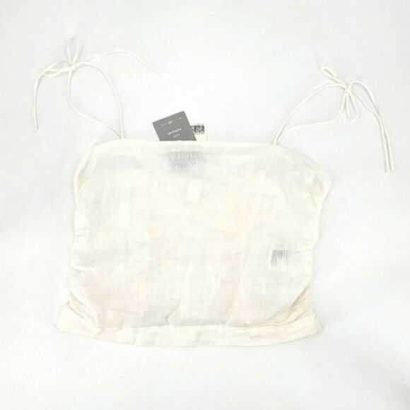 H&M Linen Crop Top Cami Women Size Medium Off White Tie Shoulder Straps  Smocked