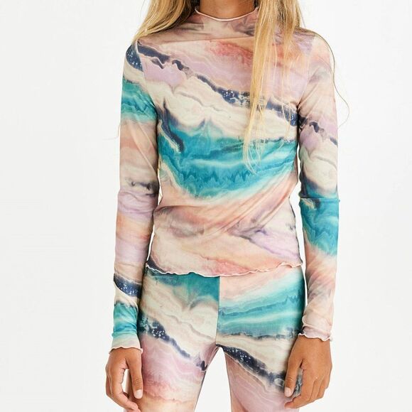 H&M Long Sleeve Marble Pattern Top Shirt Girls Size 20 Light pink / Turquoise