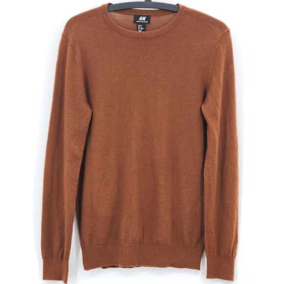 H&M Sweater Womens Size XS Brown Merino Wool Blend Crewneck Dark Academia Preppy