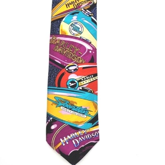 Harley-Davidson Motorcycles Vintage Ralph Marlin Tanks Mens Silk Tie