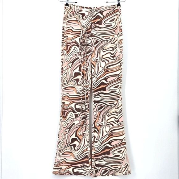 Haute Monde O Ring Flare Stretch High Waist Pants Womens Small 70s Retro Disco