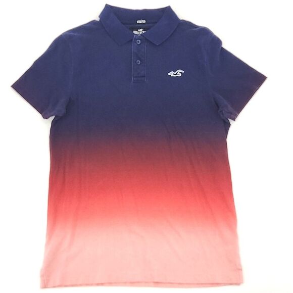 Hollister Polo Shirt Mens Size Medium Epic Flex Stretch Ombre 2000s Y2K Retro