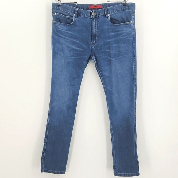 Hugo Boss 734 Jeans Size 36×32 Mens Dark Blue Extra Slim Fit Stretch Whiskered