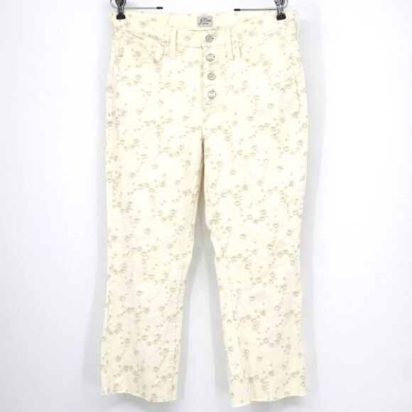 J Crew Billie Demi-Boot Crop Eyelet Off White High Waist Denim Jeans Womens 29