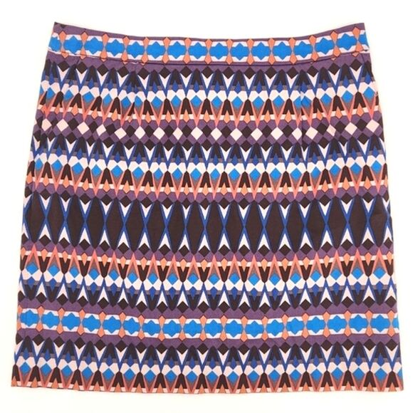 J Crew Salon Gemstone Geometric Purple Print Mini Pencil Skirt Womens Size 6