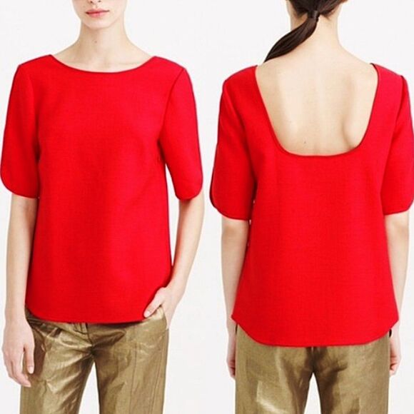 J. Crew Collection Crepe Scoop Back Top Blouse in Electric Red Womens Size 4