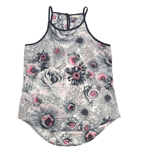 Japna Tank Top Floral Semi Sheer Women’s Size Small Black Pink Gray Y2K 90s