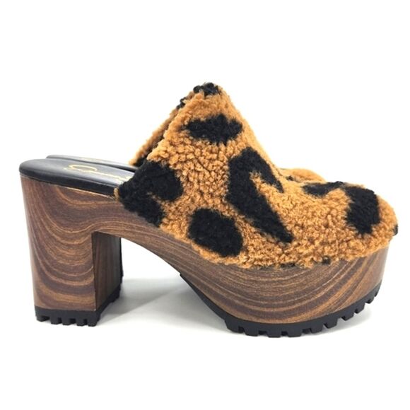 Jessica Simpson Tollia Clog  Mules Faux Shearling Leopard Print Women’s Size 6
