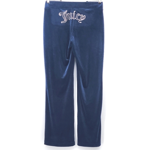 Juicy Couture OG Big Bling Velour Track Pants Womens Medium Blue Y2K 2000s Retro