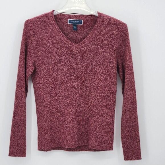 Karen Scott Sweater Womens Size Petite Medium V Neck Merlot Marled Fall Winter