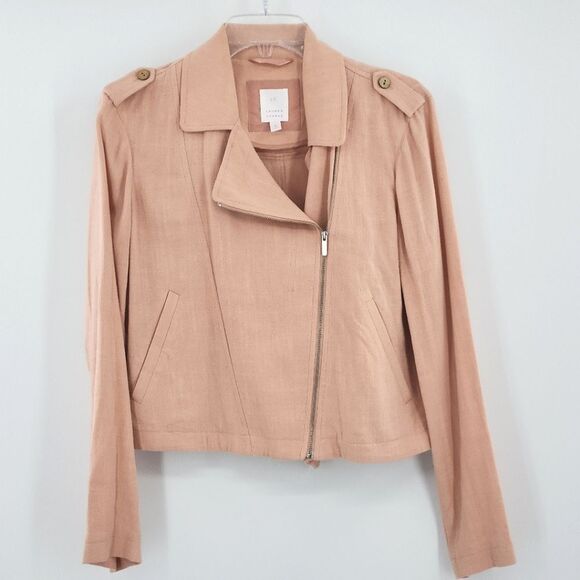 LC Lauren Conrad Moto Jacket Blazer Womens Size Small Peach Asymmetric Work Corp