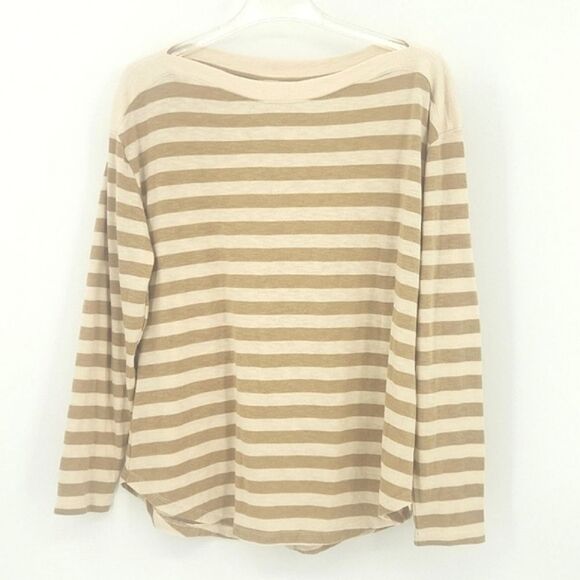 LOFT Boatneck Shirt Top Womens Size Large Soft Striped Clean Girl Everyday Norm