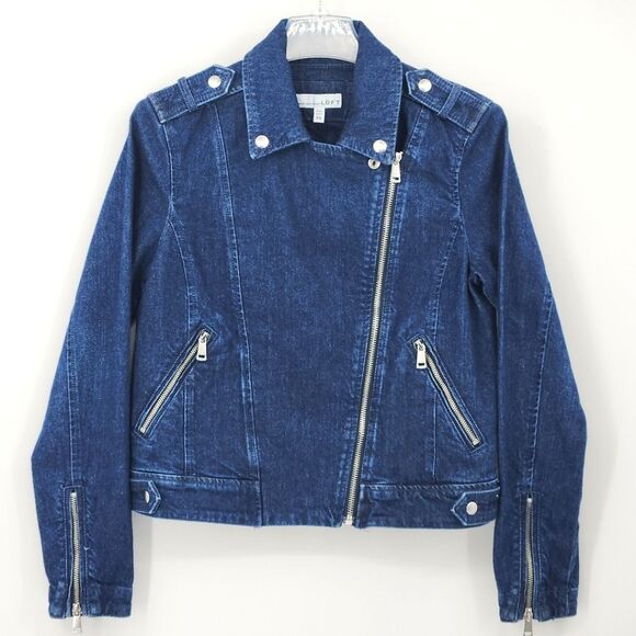 LOFT Denim Jean Moto Jacket Womens Size XS Biker Baddie Edgy