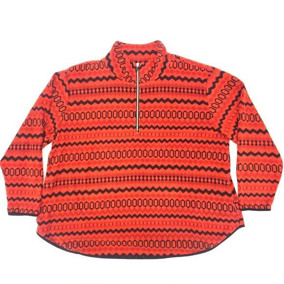 Lane Bryant Livi Pullover Top Womens 22/24 Red Geometric Print Fleece 1/4 Zip