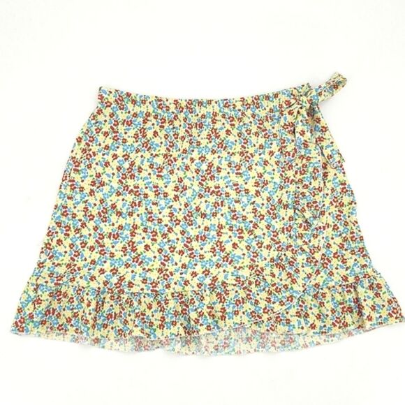 Lefties Wrap Mini Skirt Womens Size Extra Large XL Ditsy Floral Ruffle Tie Boho