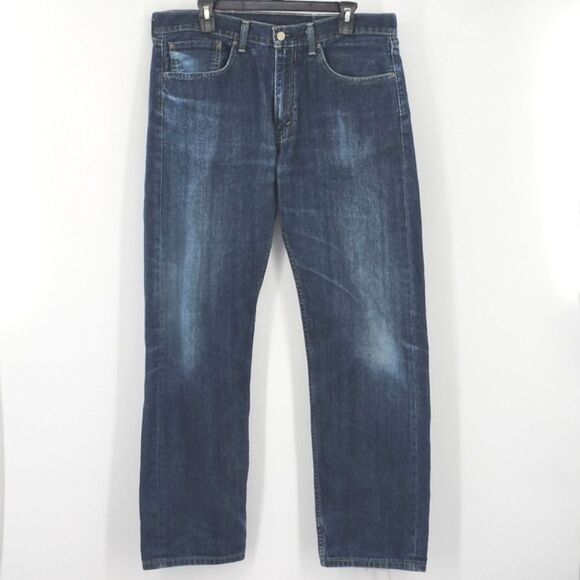 Levi’s 505 Jeans Mens Size 36×32 Faded Blue Distressed Biker Casual Everyday
