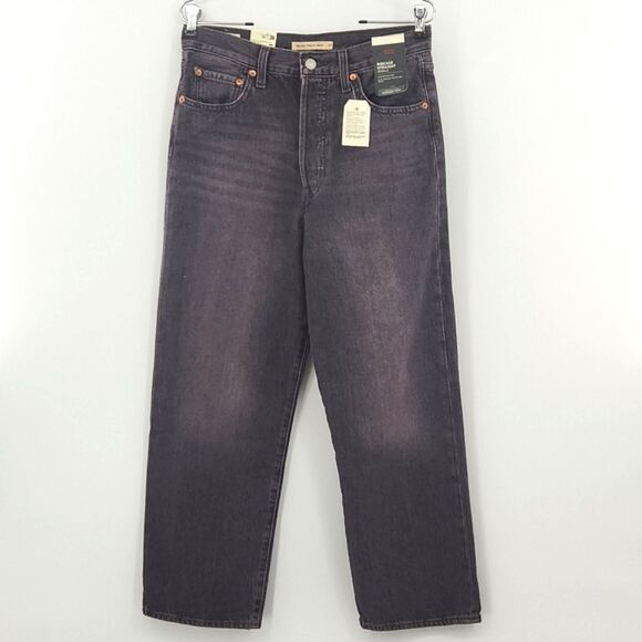Levis Ribcage Straight Ankle Jeans Size 29×27 Purple Black Acid High Waist Chic