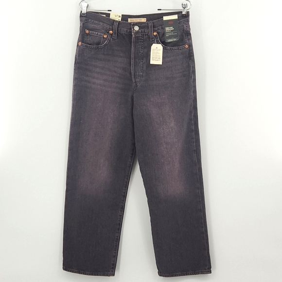 Levis Ribcage Straight Ankle Jeans Size 29×27 Purple Black Acid High Waist Chic