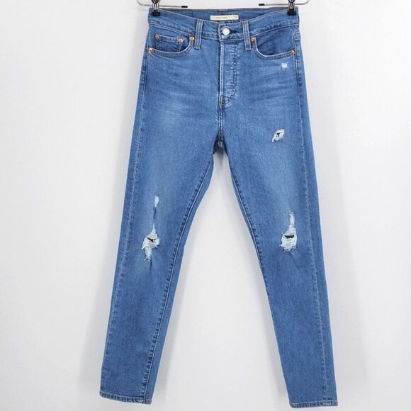 Levi’s Wedgie Skinny Jeans Size 26 Womens Medium Blue Wash Denim Distressed