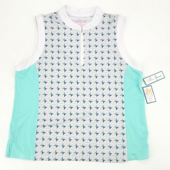 Lillie Green Tank Top Shirt Size Petite XL Women 1/4 Zip Graphic Golf Aruba Blue