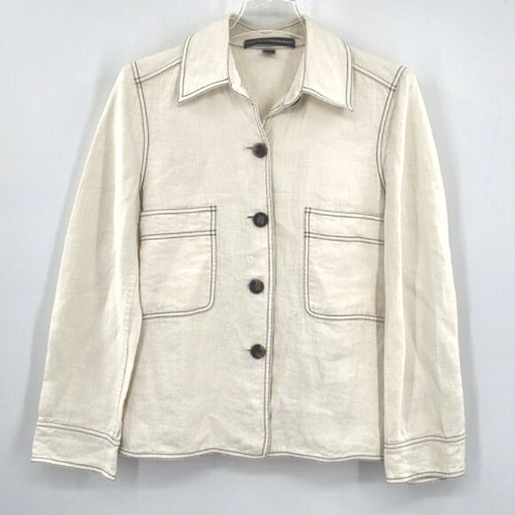 Linda Allard Ellen Tracy Jacket Shirt Women Size 8 Linen Quiet Luxury Lagenlook