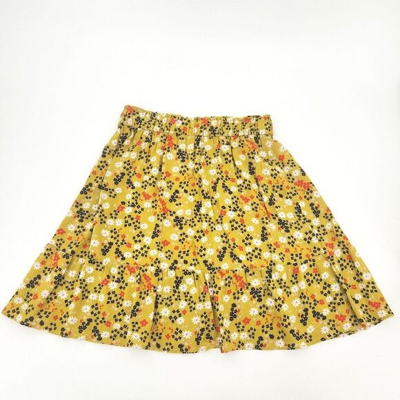 Loft Outlet Mini Skirt Womens Size XS Ruffle Hem Yellow Floral Crepe Rayon Boho