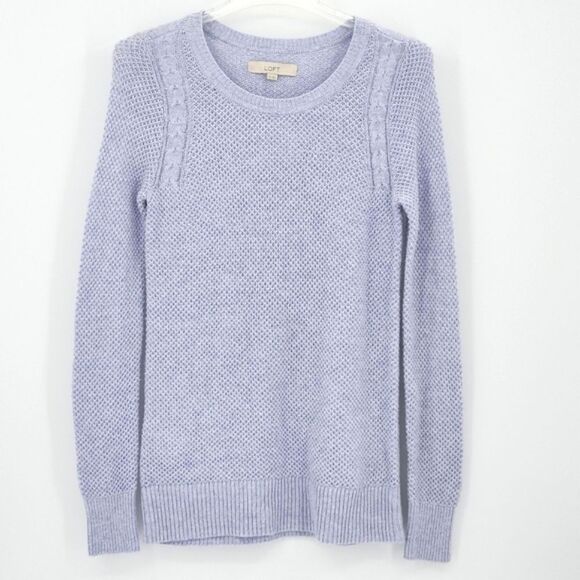 Loft Sweater Womens Size XS Periwinkle Blue Loose Cable Knit Fall Grannycore