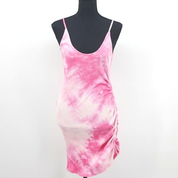 Lovers and Friends Violeta Ruched Mini Tank Dress Pink White Tie Dye Medium