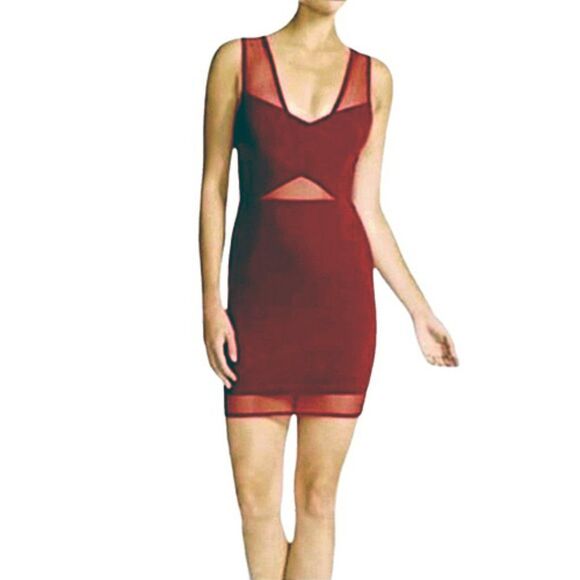 Lucy Paris Bordeaux Burgundy Mesh Panel Cocktail Party Dress Women’s Size Large