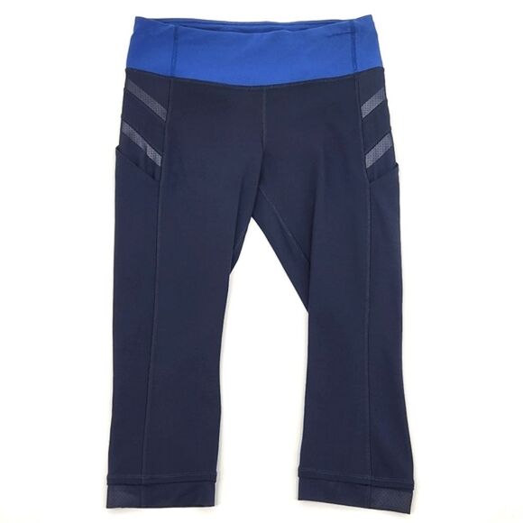 Lululemon Cropped Leggings Womens 6 Dark Blue Illumina Yoga Capri Zip Pocket