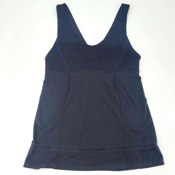Lululemon Hustle & Bustle Tank Top Womens Size 8 Black Built-in Bra Drawstring