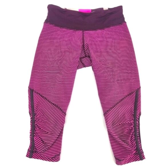 Lululemon Run For Your Life Crop Pants Womens 6 Hyper Stripe Raspberry Glo Light