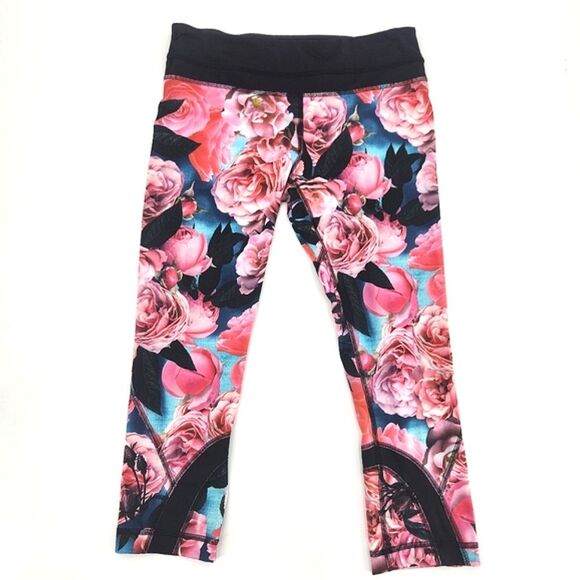 Lululemon Run Inspire Crop Pants Leggings Women Size 6 Pink Secret Garden Floral