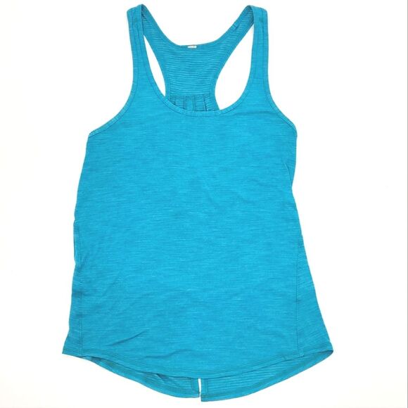Lululemon Salute the Sun Heathered Blue Tank Top Shirt Split Back Size 6 / Small