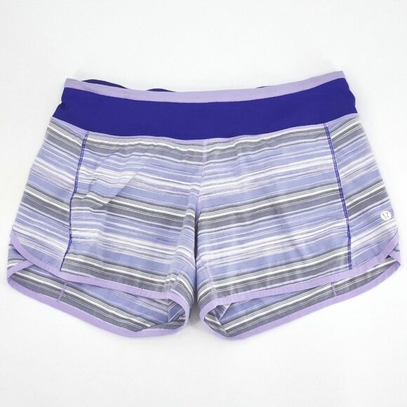 Lululemon Turbo Run Shorts Womens Size 6 Purple Gray Stripe Running Gym Athletic