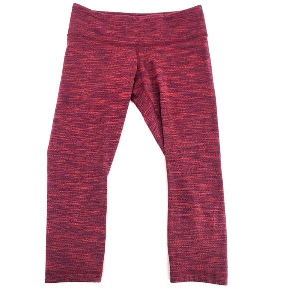 Lululemon Wunder Under Crop II Leggings Womens 6 Diamond Jacquard Flaming Tomato