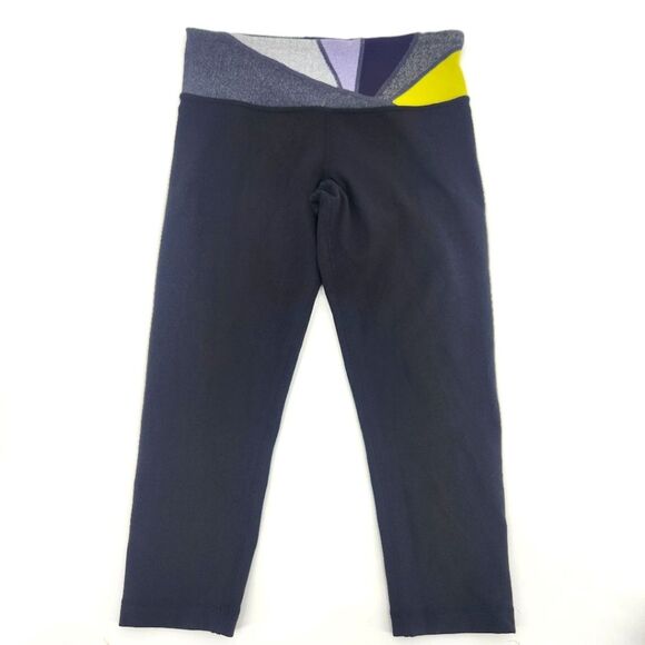 Lululemon Wunder Under Crop Leggings Womens Size 6 High Waist Black Purple Gym