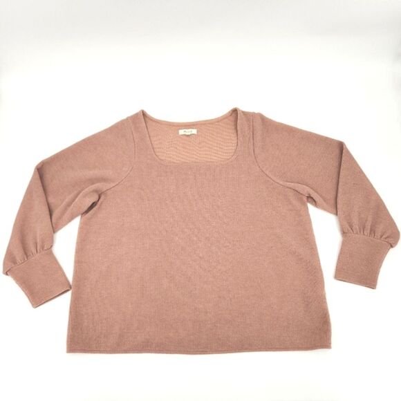 Madewell Square Neck Top Womens 1X Pink Ottoman Rib Peasant Modern Boho Chic