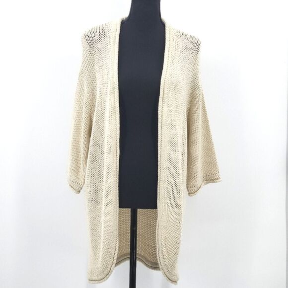 Magaschoni Long Cardigan Sweater Womens Size Small Open Front Clean Girl Boho