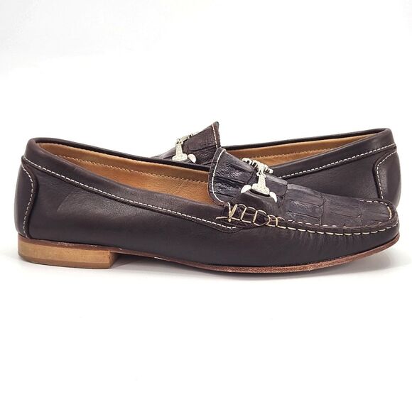 Maggio & Rossetto Brown Leather Croc Embossed Loafers Flats Womens Size 6